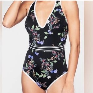Athleta Hold Coast One Piece Swimsuit Black Floral Small